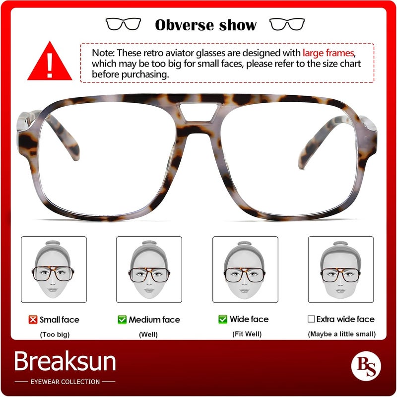 Breaksun Oversized Square Aviator Glasses for Women Men Big Frame Retro Blue Light Blocking Glasses Vintage Style - Image 3
